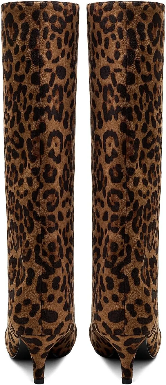 Nude Knee High Suede Boots for Women Square Toe Stiletto Heel Long Boots Wide Calf Pull On Tall Boots Fashion Comfortable Fall Boots