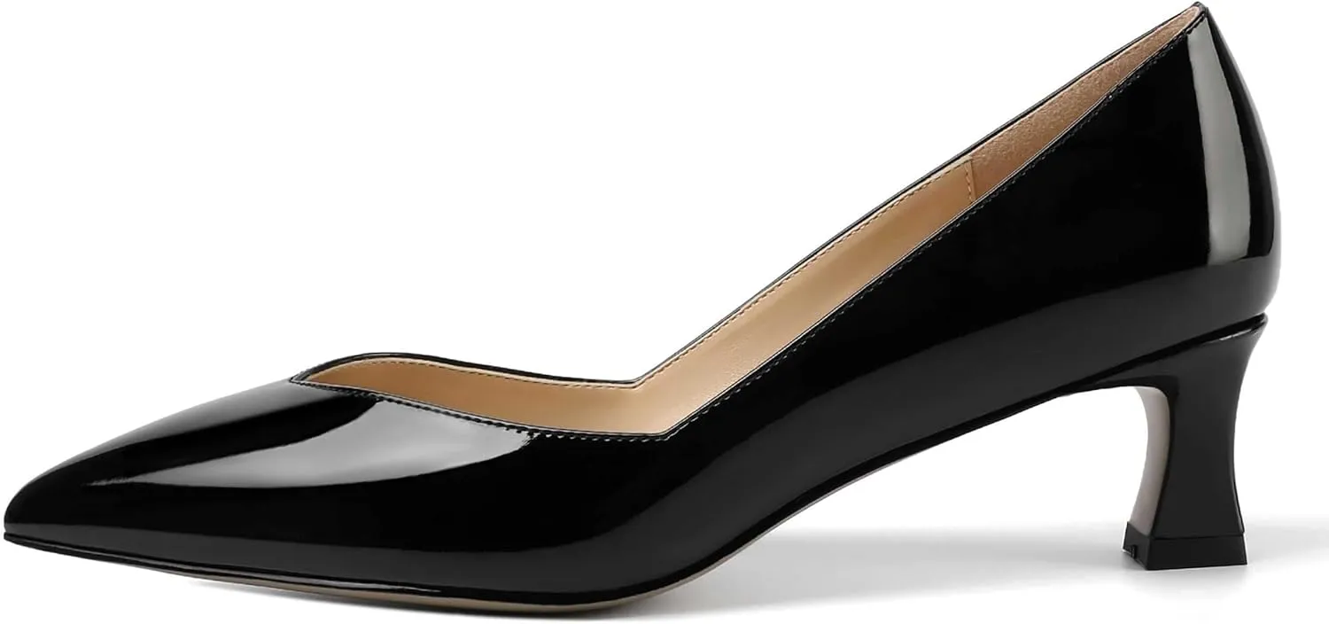NUMALEO Womens Slip On Solid Pointed Toe Patent Work Casual Spool Low Heel Pumps Shoes 2 Inch