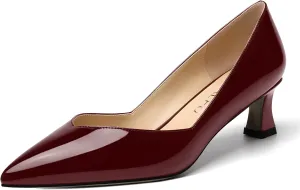 NUMALEO Womens Slip On Solid Pointed Toe Patent Work Casual Spool Low Heel Pumps Shoes 2 Inch