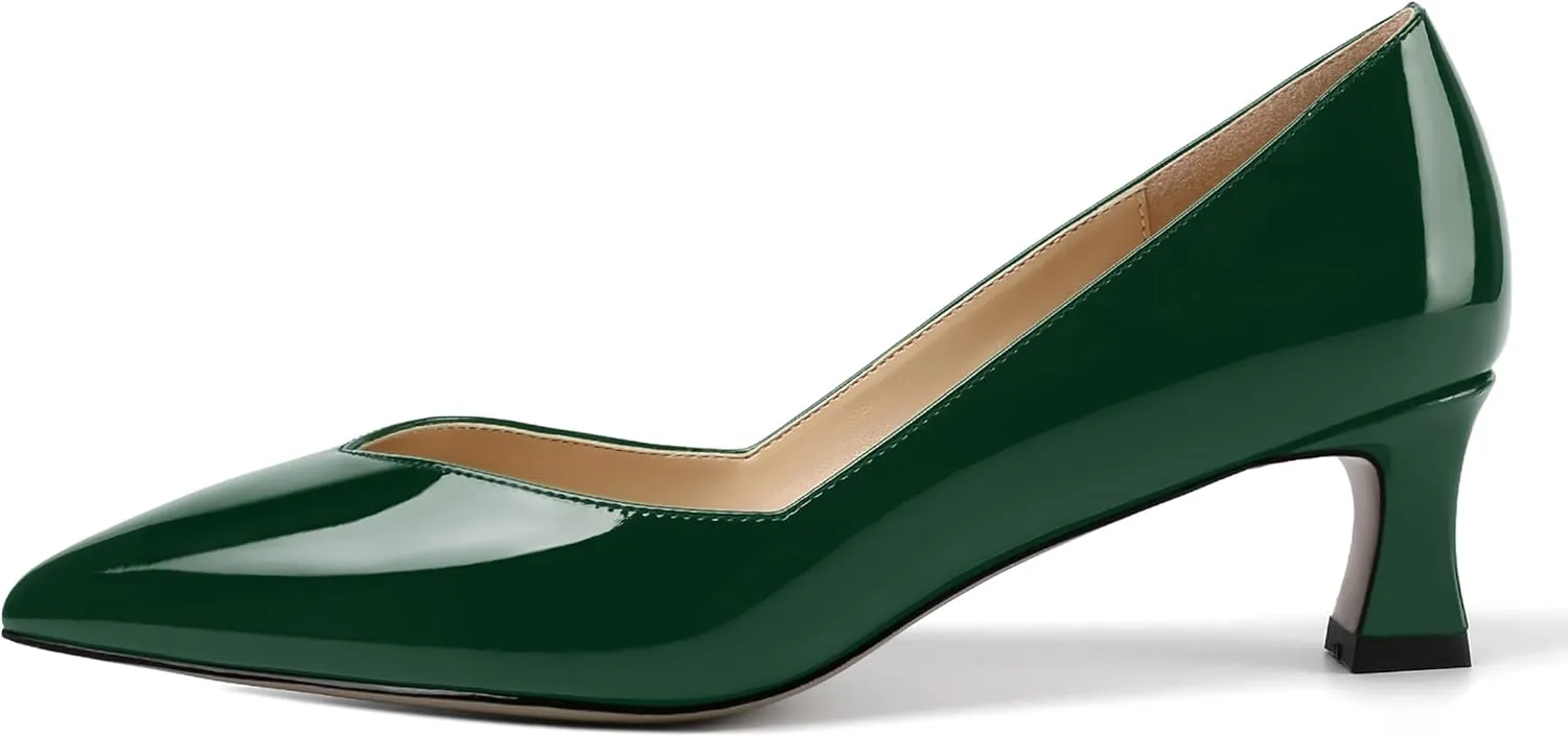 NUMALEO Womens Slip On Solid Pointed Toe Patent Work Casual Spool Low Heel Pumps Shoes 2 Inch