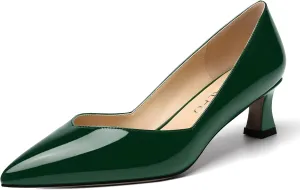 NUMALEO Womens Slip On Solid Pointed Toe Patent Work Casual Spool Low Heel Pumps Shoes 2 Inch