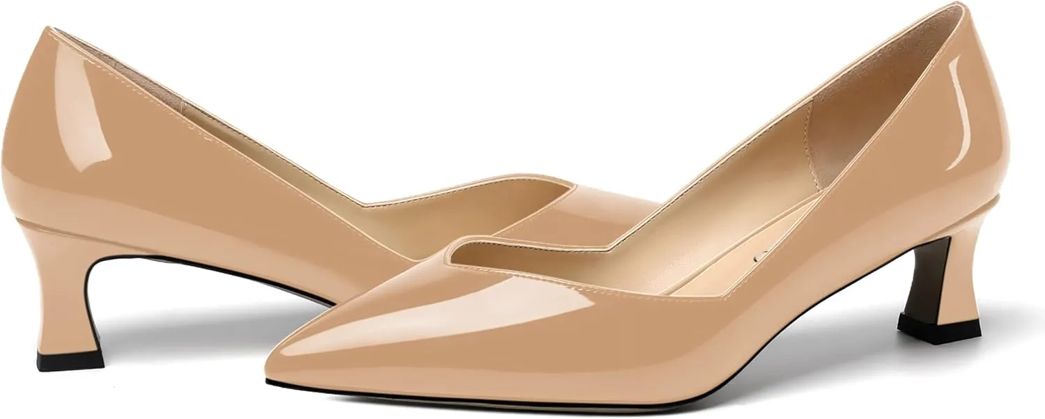NUMALEO Womens Slip On Solid Pointed Toe Patent Work Casual Spool Low Heel Pumps Shoes 2 Inch
