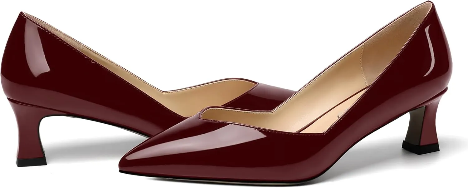 NUMALEO Womens Slip On Solid Pointed Toe Patent Work Casual Spool Low Heel Pumps Shoes 2 Inch