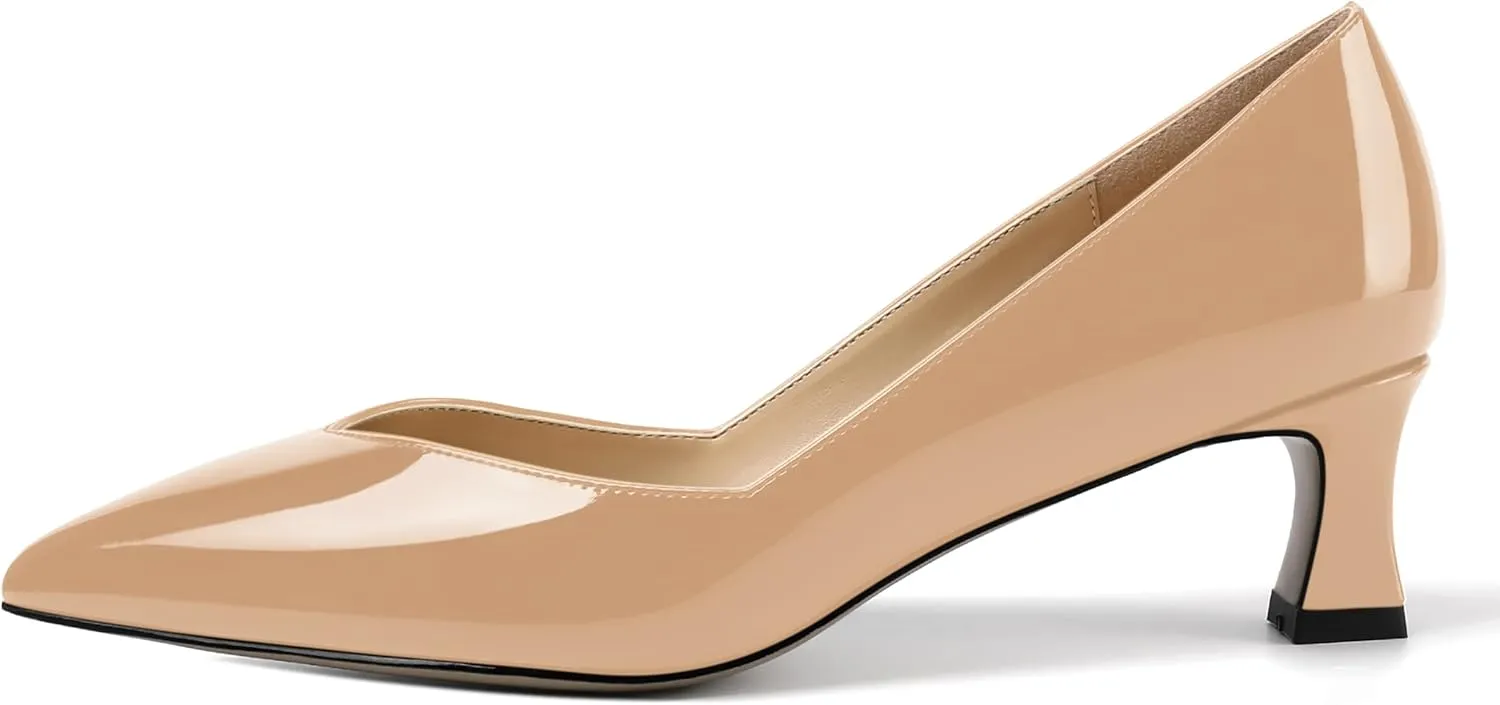 NUMALEO Womens Slip On Solid Pointed Toe Patent Work Casual Spool Low Heel Pumps Shoes 2 Inch