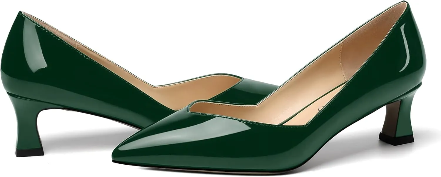 NUMALEO Womens Slip On Solid Pointed Toe Patent Work Casual Spool Low Heel Pumps Shoes 2 Inch