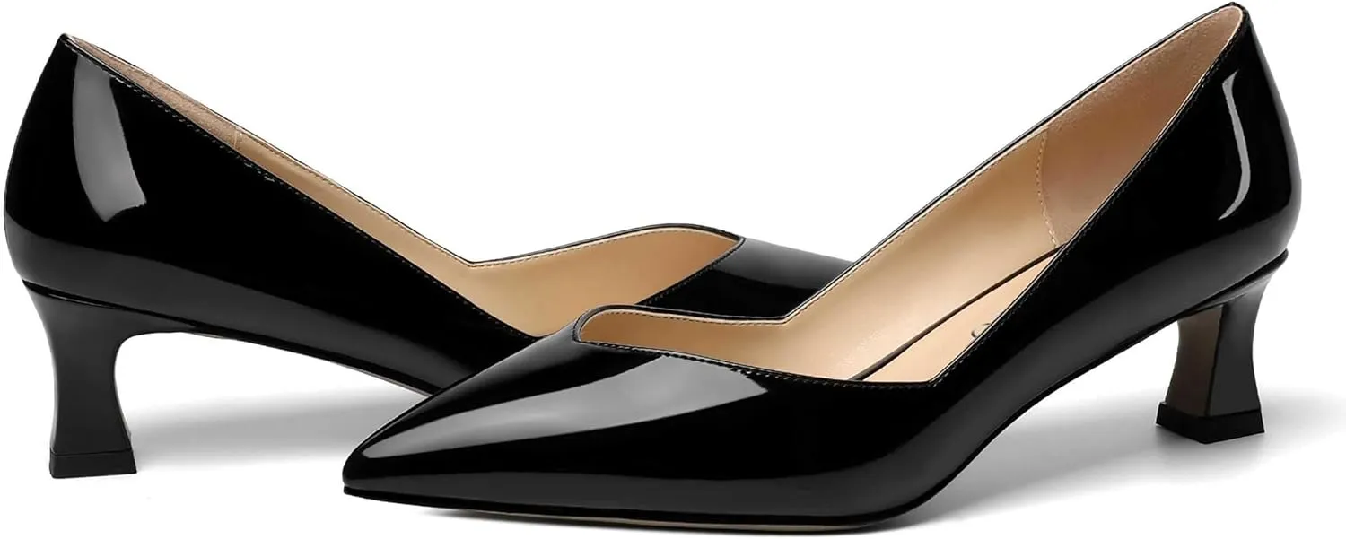 NUMALEO Womens Slip On Solid Pointed Toe Patent Work Casual Spool Low Heel Pumps Shoes 2 Inch