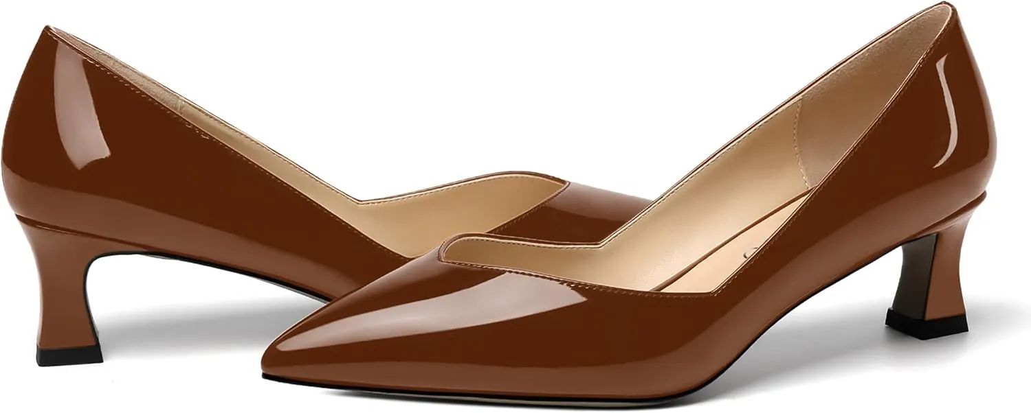 NUMALEO Womens Slip On Solid Pointed Toe Patent Work Casual Spool Low Heel Pumps Shoes 2 Inch