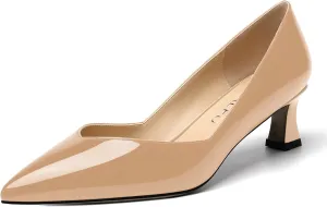 NUMALEO Womens Slip On Solid Pointed Toe Patent Work Casual Spool Low Heel Pumps Shoes 2 Inch