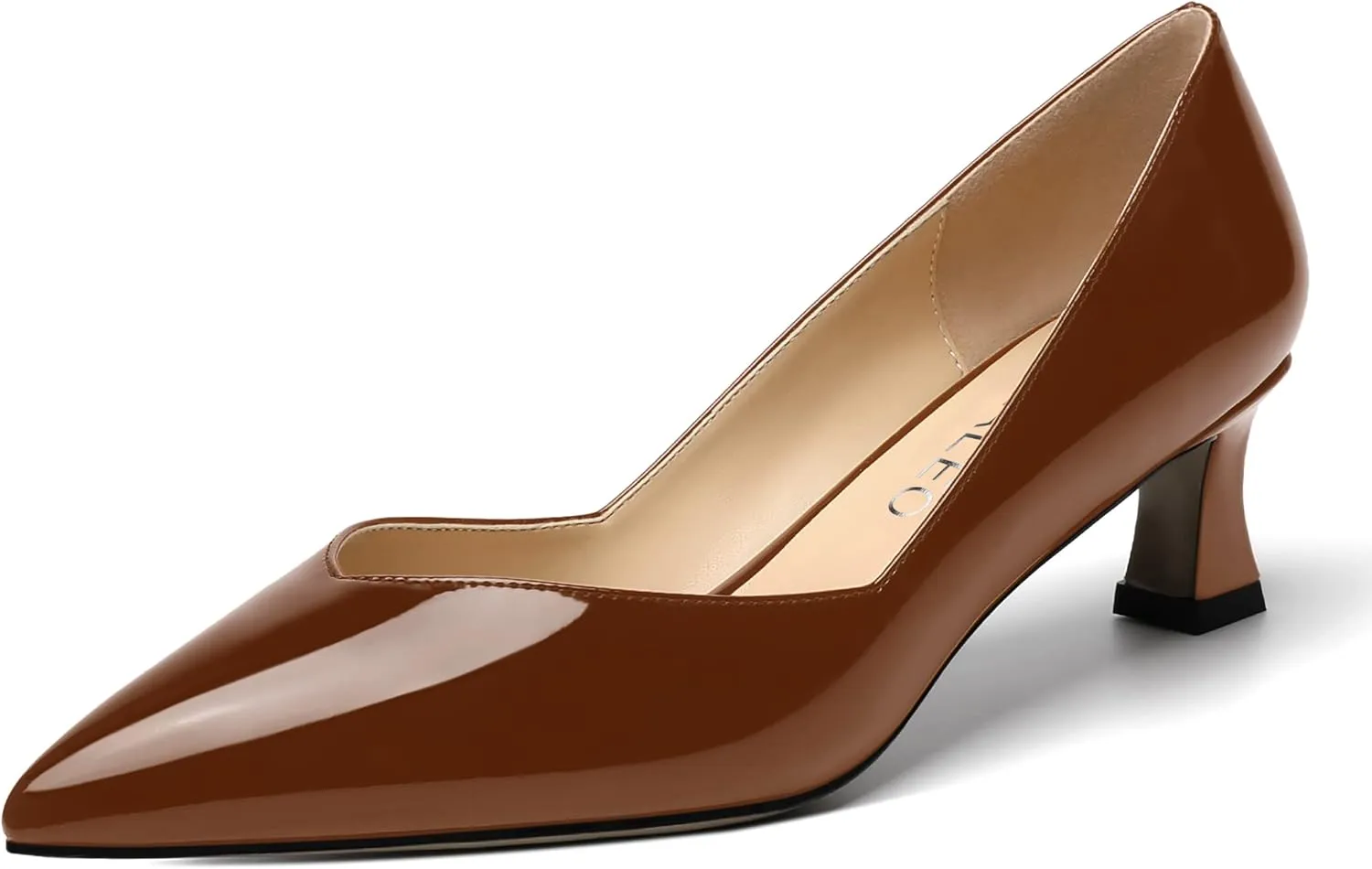 NUMALEO Womens Slip On Solid Pointed Toe Patent Work Casual Spool Low Heel Pumps Shoes 2 Inch