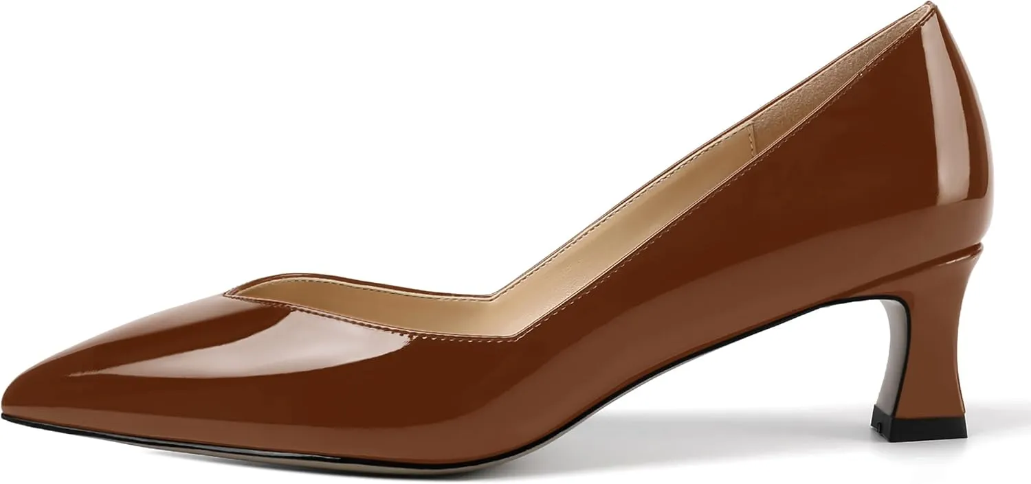 NUMALEO Womens Slip On Solid Pointed Toe Patent Work Casual Spool Low Heel Pumps Shoes 2 Inch