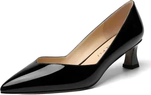 NUMALEO Womens Slip On Solid Pointed Toe Patent Work Casual Spool Low Heel Pumps Shoes 2 Inch
