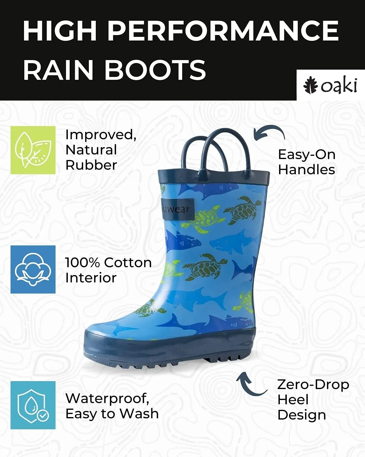 OAKI Toddler Rain Boots - Perfect Kids Rain Boots for Any Weather - Durable Rubber Baby Rain Boots Keep Little Feet Dry, Lightweight Waterproof with Easy-on Handle