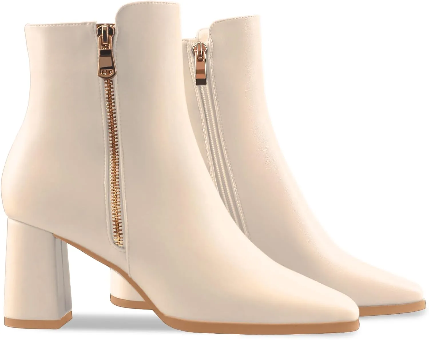 Oh Mispares Women's Chunky Heel Ankle Booties Square Toe Short Block Boots Heeled Shoes Side Zipper Comfortable Closed Toe Heels for Ladies Girls 3 Inches