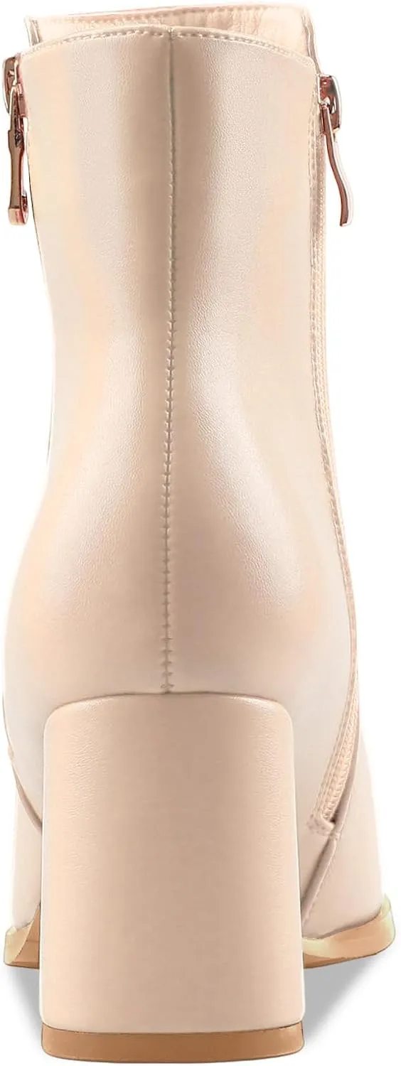 Oh Mispares Women's Chunky Heel Ankle Booties Square Toe Short Block Boots Heeled Shoes Side Zipper Comfortable Closed Toe Heels for Ladies Girls 3 Inches