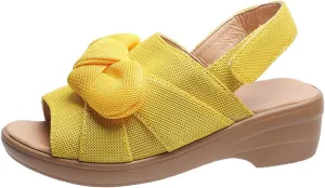 oiangi Bow Platform Sandals for Women Casual Summer Fish Mouth Open Toe Slingback Slipper Solid Comfortable Hook-and-Loop Beach Shoes Sandalias
