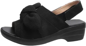 oiangi Bow Platform Sandals for Women Casual Summer Fish Mouth Open Toe Slingback Slipper Solid Comfortable Hook-and-Loop Beach Shoes Sandalias
