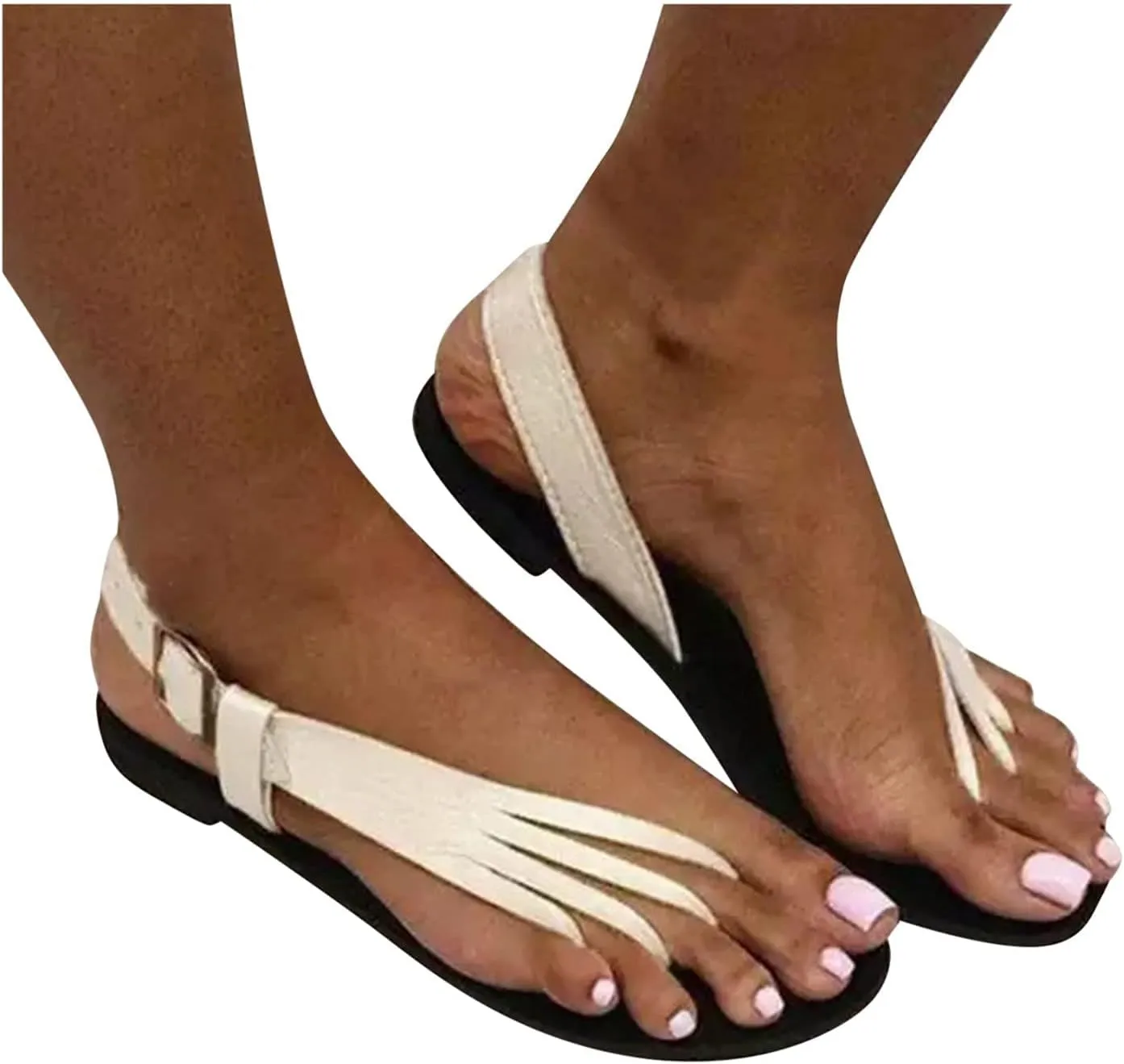 oiangi Clip Toe Sandals for Women Flat Flip Flops Fashion Solid Single Straps Belt Buckle Beach Shoes Summer Comfortable Casual Ladies Sandalias