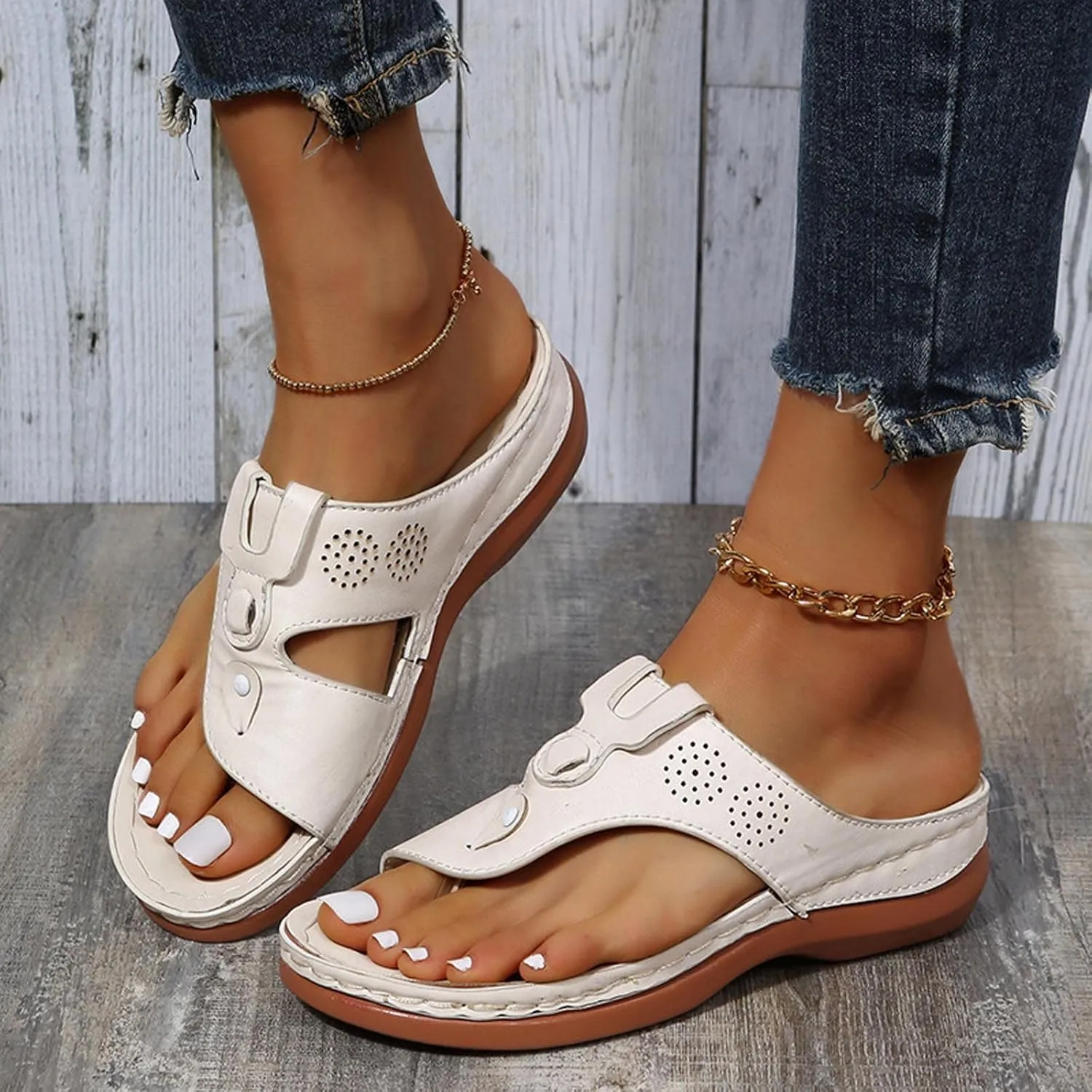 oiangi Comfortable Sandals for Women Wedge Heel Summer Fashion Casual Clip Toe Slip-on Platform Flip Flops Solid Ladies Outdoor Beach Shoes Slipper