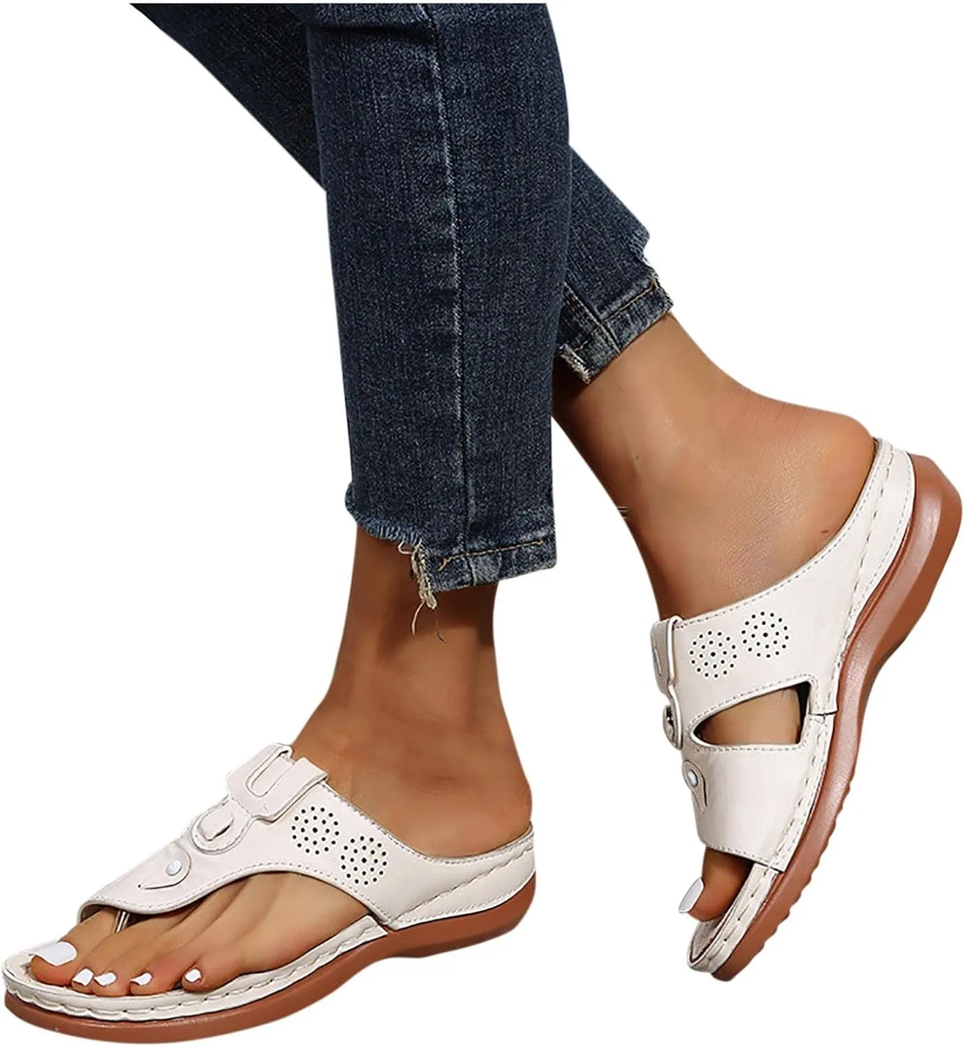 oiangi Comfortable Sandals for Women Wedge Heel Summer Fashion Casual Clip Toe Slip-on Platform Flip Flops Solid Ladies Outdoor Beach Shoes Slipper
