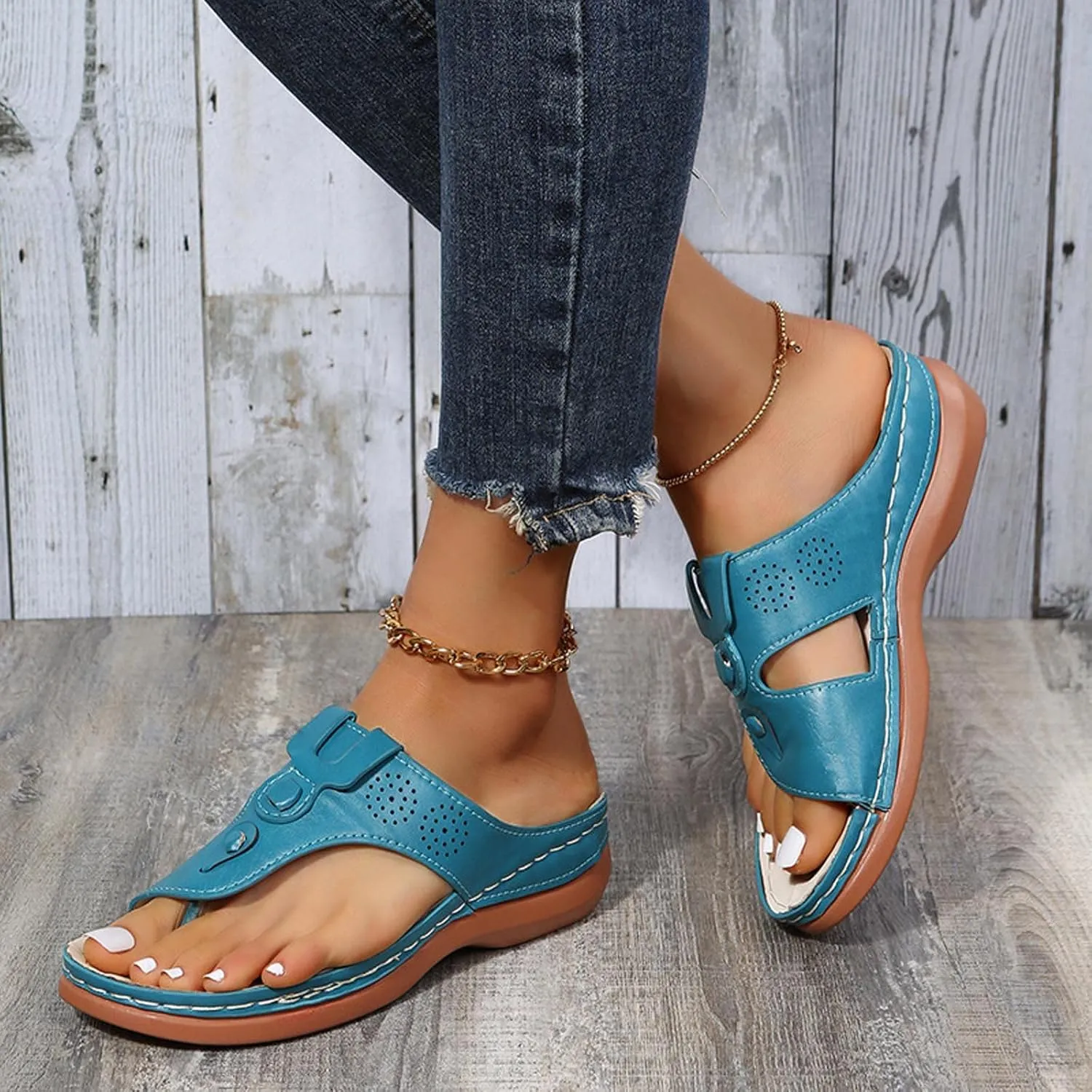 oiangi Comfortable Sandals for Women Wedge Heel Summer Fashion Casual Clip Toe Slip-on Platform Flip Flops Solid Ladies Outdoor Beach Shoes Slipper
