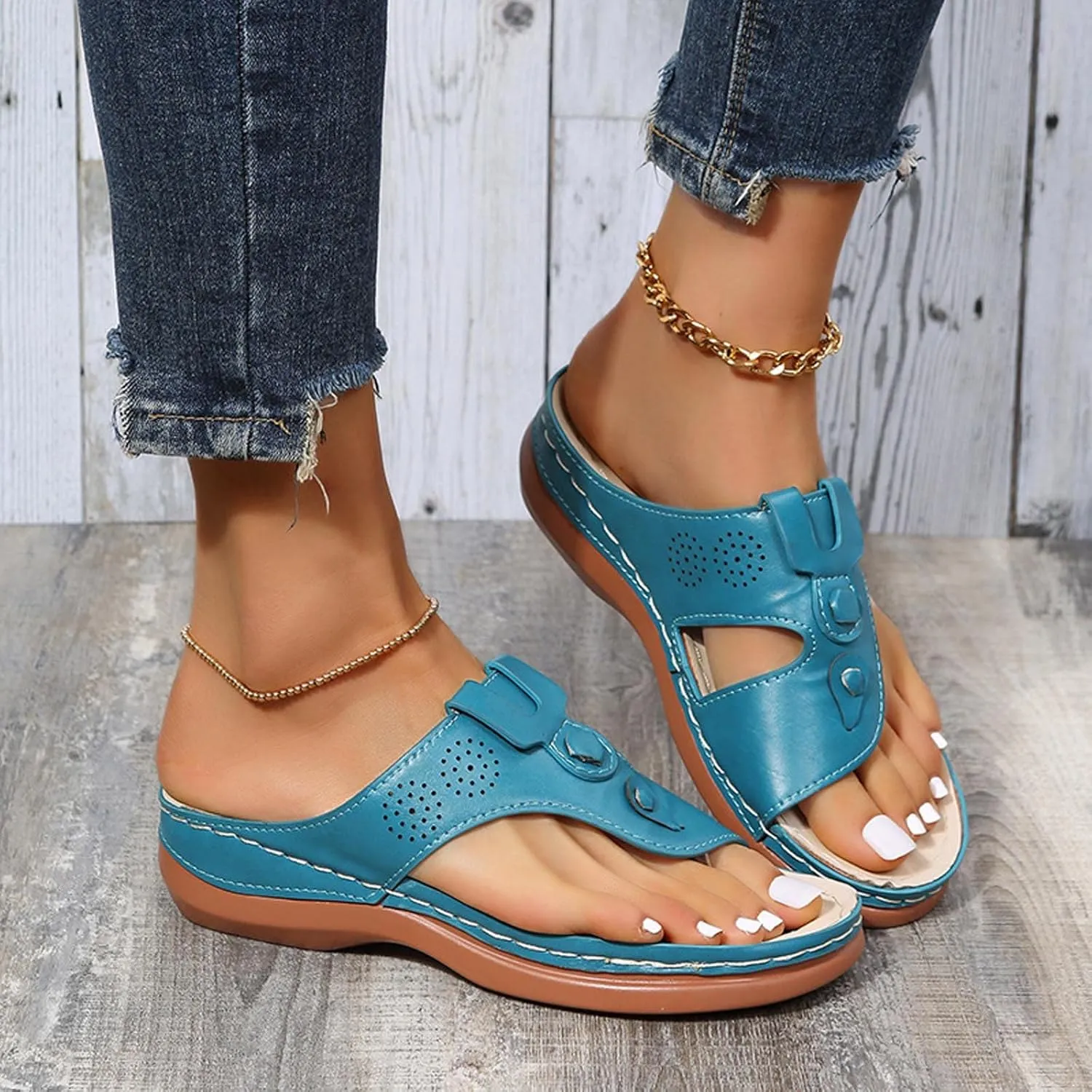 oiangi Comfortable Sandals for Women Wedge Heel Summer Fashion Casual Clip Toe Slip-on Platform Flip Flops Solid Ladies Outdoor Beach Shoes Slipper
