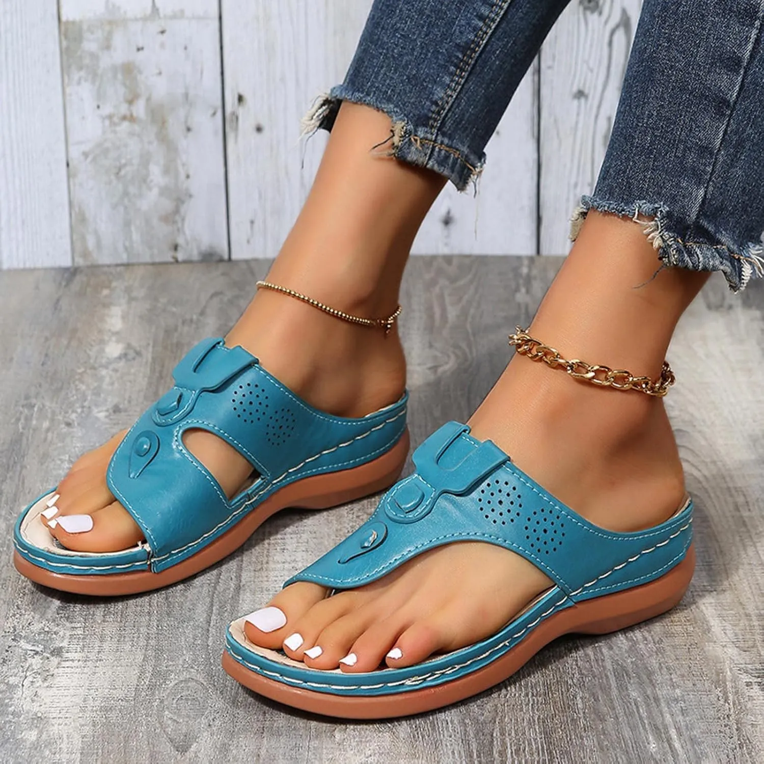 oiangi Comfortable Sandals for Women Wedge Heel Summer Fashion Casual Clip Toe Slip-on Platform Flip Flops Solid Ladies Outdoor Beach Shoes Slipper