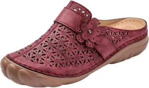 oiangi Comfortable Wedge Sandals for Women Casual Summer Carved Flower Hollow Closed Toe Wedge Slip-on Slipper Soft Baotou Breathable Home Outdoor Shoes