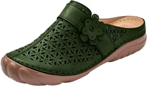 oiangi Comfortable Wedge Sandals for Women Casual Summer Carved Flower Hollow Closed Toe Wedge Slip-on Slipper Soft Baotou Breathable Home Outdoor Shoes