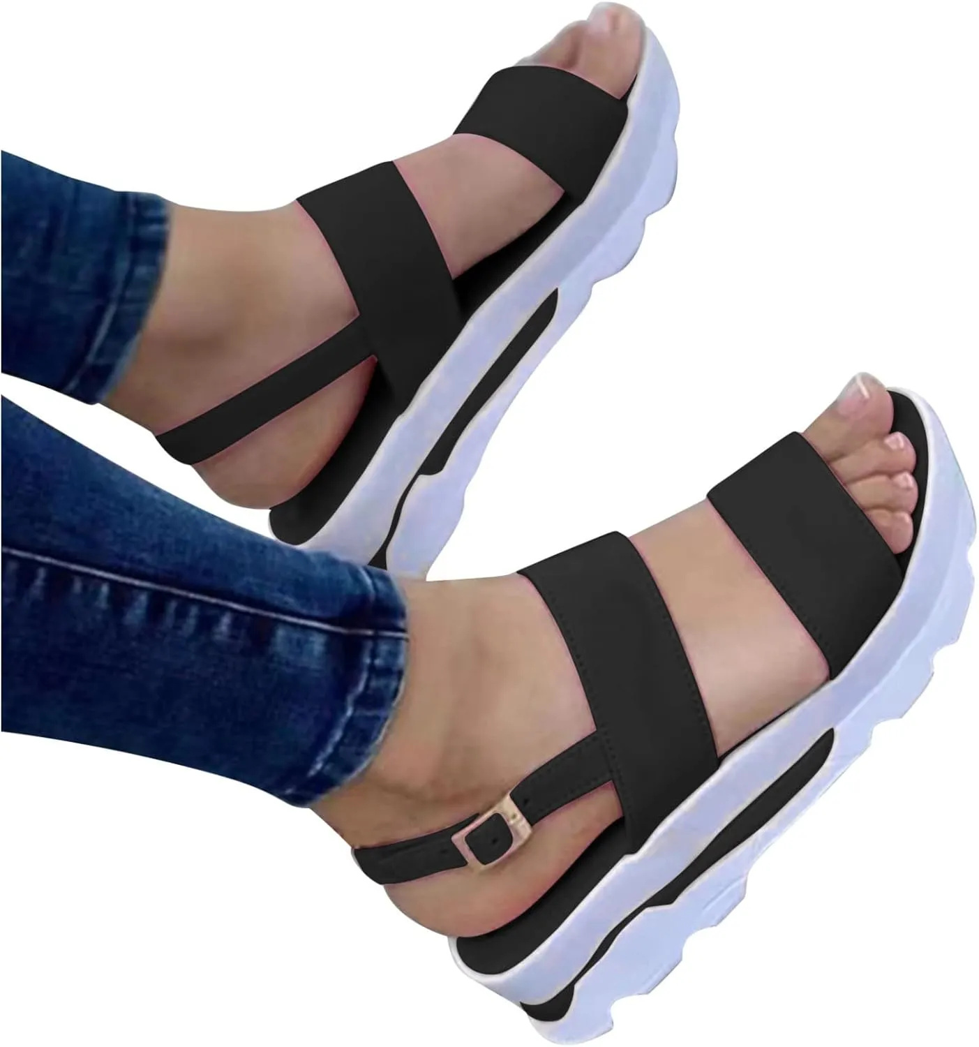oiangi Double Strap Sandals for Women Platform Summer Casual Open Toe Buckle Thick Soled Slipper Solid Comfortable Non-Slip Outdoor Beach Shoes Sandalias