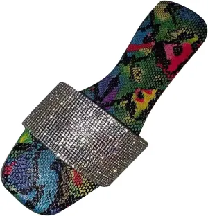 oiangi Sandal for Women Casual Summer Flats Flip-Flops Sandals Fashion Snake Pattern Colorblock Printed Platform Sandals Bath Slippers Beach Shoes