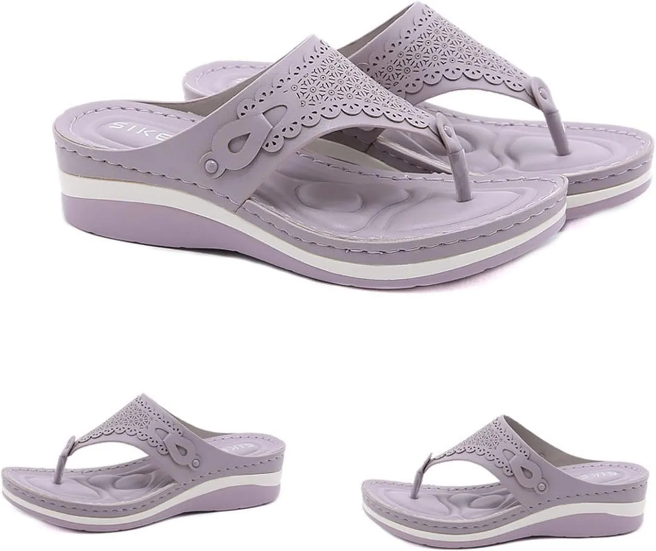 oiangi Summer Womens Clip Toe Flip Flops Sandals Fashion Casual Thong Strap Slip-on Wedge Slipper Lightweight Comfy Massage Soft Bottom Beach Shoes
