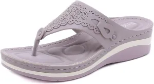 oiangi Summer Womens Clip Toe Flip Flops Sandals Fashion Casual Thong Strap Slip-on Wedge Slipper Lightweight Comfy Massage Soft Bottom Beach Shoes
