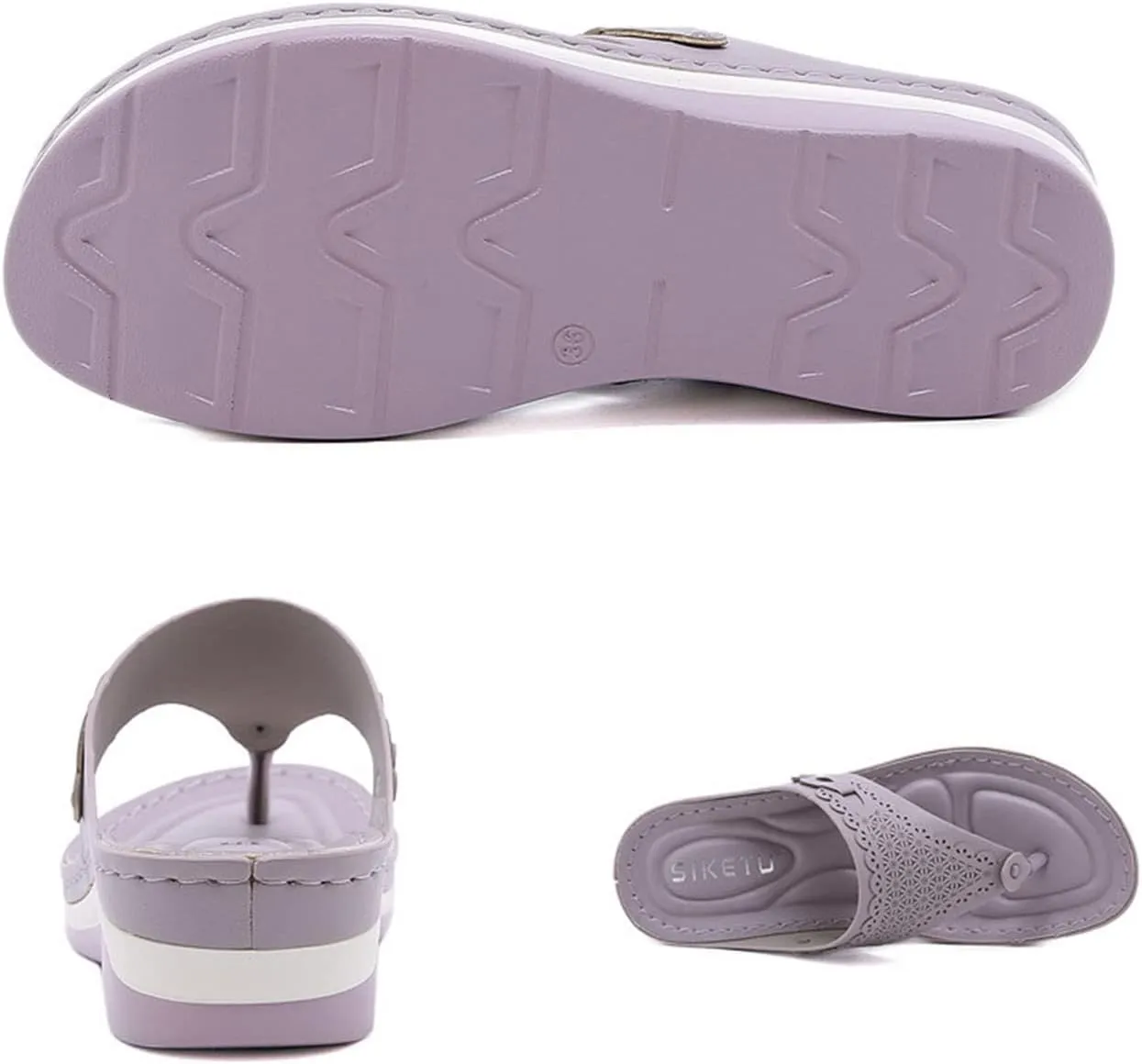 oiangi Summer Womens Clip Toe Flip Flops Sandals Fashion Casual Thong Strap Slip-on Wedge Slipper Lightweight Comfy Massage Soft Bottom Beach Shoes