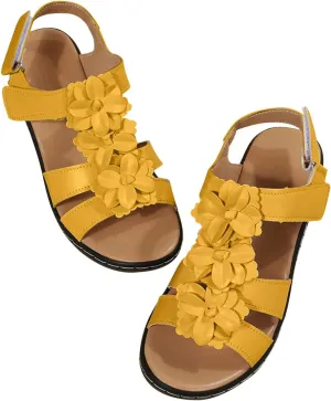 oiangi Wedge Sandals for Women Casual Summer Round Toe Fish Mouth Open Toe Flower Hollow Hook-and-Loop Platform Sandals Comfortable Outdoor Ladies Shoes