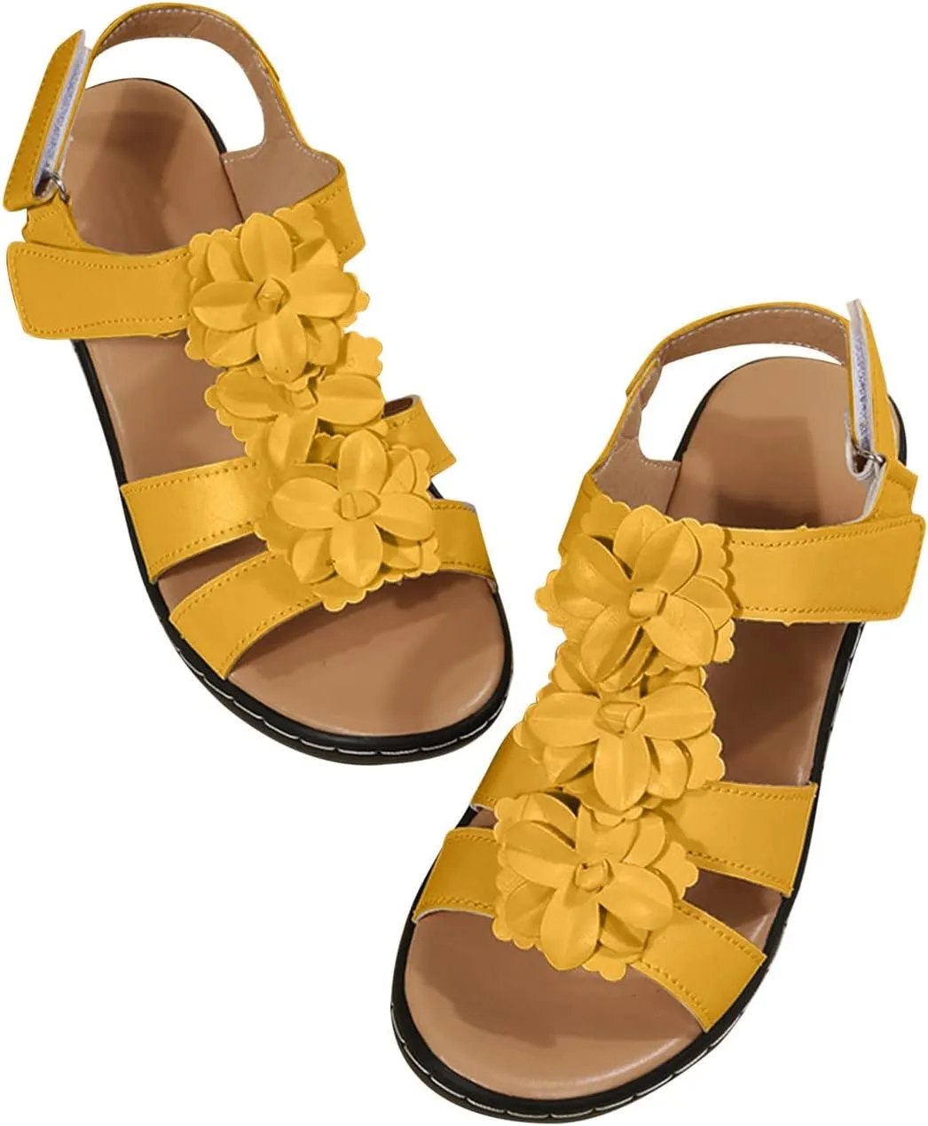 oiangi Wedge Sandals for Women Casual Summer Round Toe Fish Mouth Open Toe Flower Hollow Hook-and-Loop Platform Sandals Comfortable Outdoor Ladies Shoes