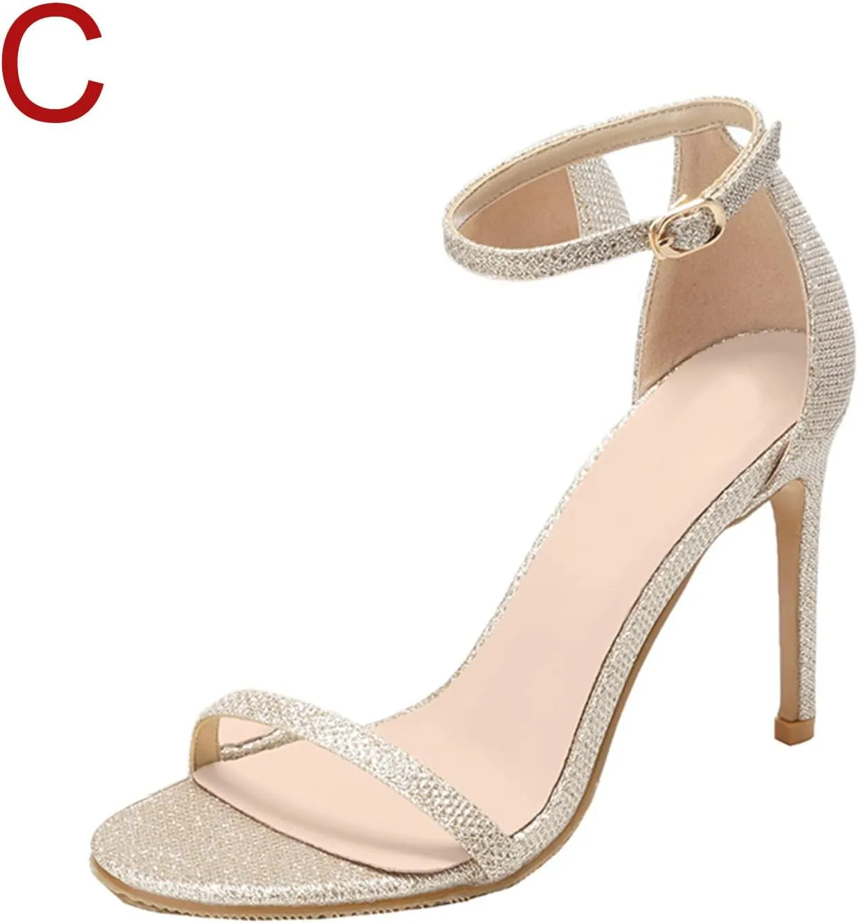 oiangi Womens Glitter Flock Stiletto Sandals Summer Ankle Strap Thin Band Strap Buckle High Heels Sexy Temperament Ladies Casual Shoes Sandalias