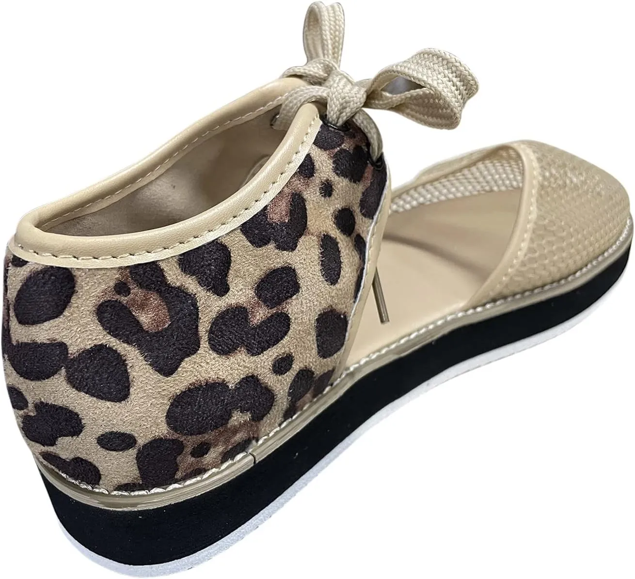 oiangi Womens Leopard Print Platform Sandals Fashion Breathable Mesh Cutout Lace Up Non-Slip Sandals Summer Comfy Casual Outdoor Ladies Shoes Sandalias