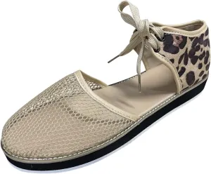 oiangi Womens Leopard Print Platform Sandals Fashion Breathable Mesh Cutout Lace Up Non-Slip Sandals Summer Comfy Casual Outdoor Ladies Shoes Sandalias