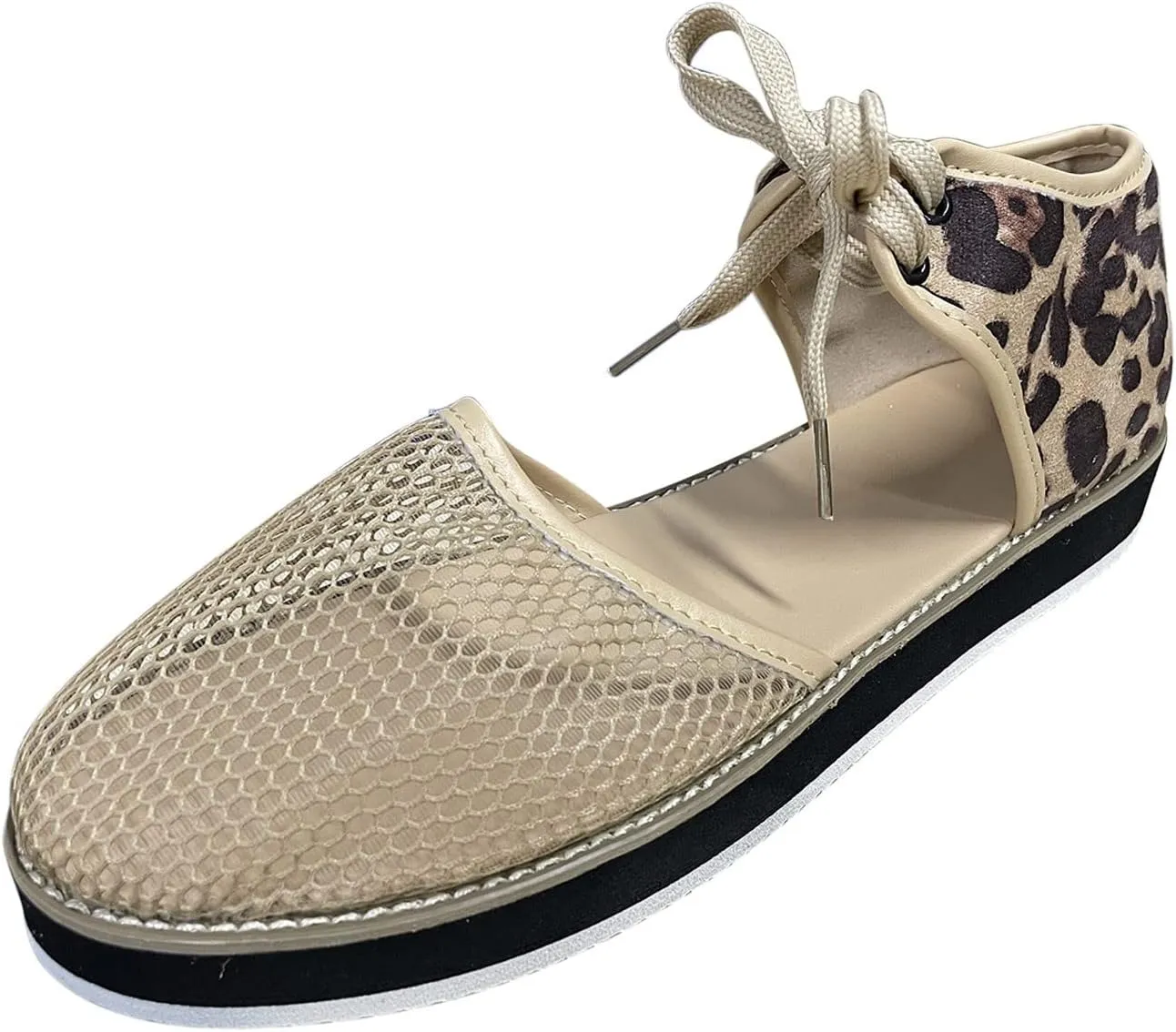 oiangi Womens Leopard Print Platform Sandals Fashion Breathable Mesh Cutout Lace Up Non-Slip Sandals Summer Comfy Casual Outdoor Ladies Shoes Sandalias