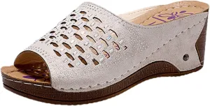 oiangi Womens Rhinestone Studded Wedge Sandals Comfortable Mesh Hollow Fish Mouth Open Toe Platform Slip-on Slippers Summer Trendy Casual Solid Shoes