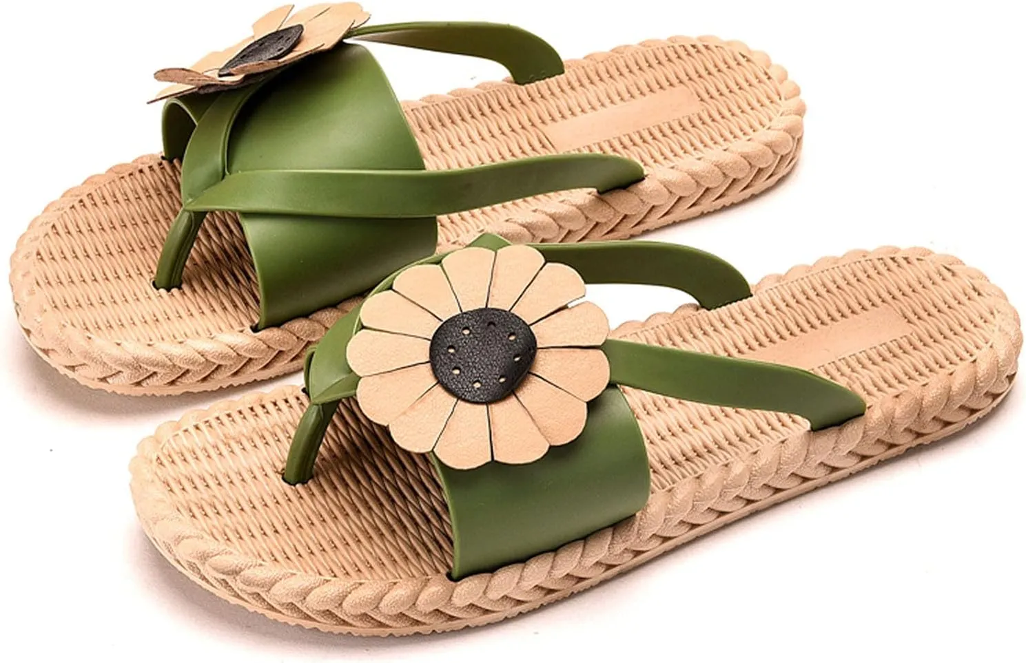 oiangi Womens Weave Flowers Slides Sandals Summer Non-Slip Thong Clip Toe Flats Flip Flop Soft Lightweight Comfy Outdoor Home Slip-on Shoes Slipper