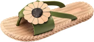 oiangi Womens Weave Flowers Slides Sandals Summer Non-Slip Thong Clip Toe Flats Flip Flop Soft Lightweight Comfy Outdoor Home Slip-on Shoes Slipper