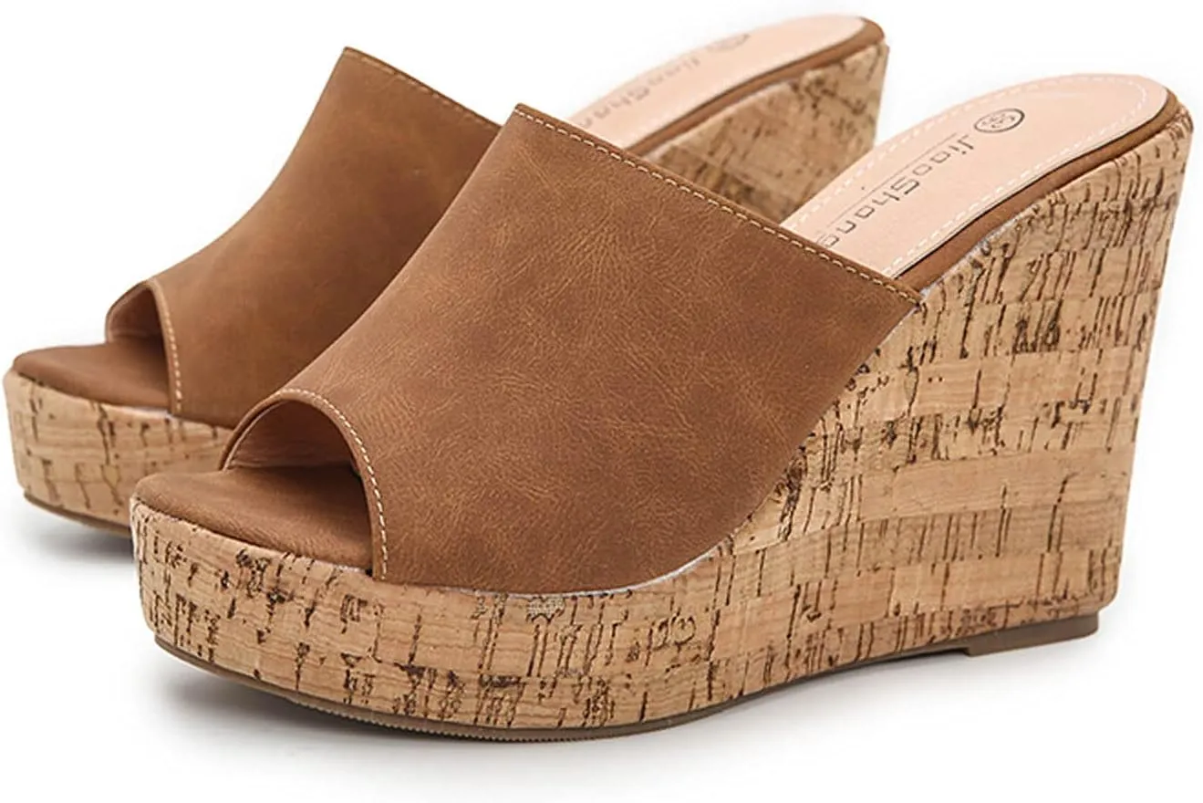 oiangi Womens Wedge High Heels Sandals Summer Fashion Fish Mouth Open Toe Solid Color Strap Platform Slippers Comfortable Trendy Casual Outdoor Beach Shoes
