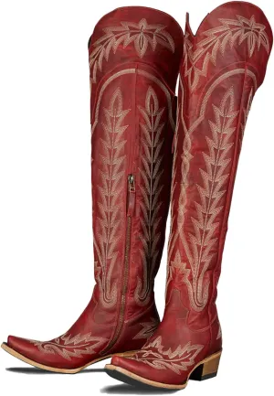 olomisa Over The Knee Cowboy Boots for Women Classic Embroidery Low Chunky Heel Side Zipper Thigh High Cowgirl Boots