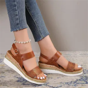 OMIREL Womens Espadrilles Wedges Sandals Open Toe Platform Ankle Strap Summer Shoes Snake Print Slingback Platform Fish Mouth Sandals Orthopedic Arch Support Outdoor Shoes,Brown,EU37/US6
