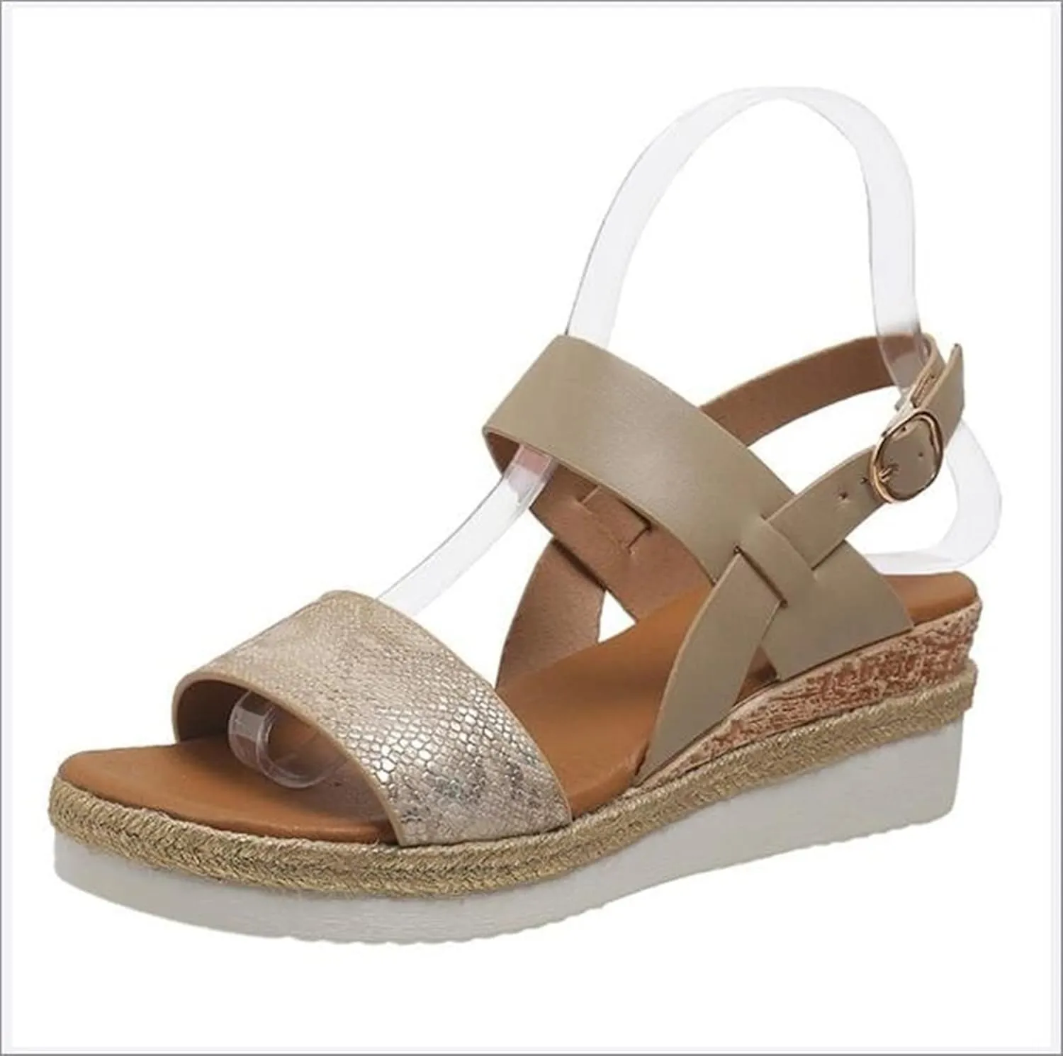 OMIREL Womens Espadrilles Wedges Sandals Open Toe Platform Ankle Strap Summer Shoes Snake Print Slingback Sandals Comfortable Fish Mouth Sandals Ankle Strap Beach Shoes,Beige,EU43/US11
