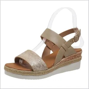 OMIREL Womens Espadrilles Wedges Sandals Open Toe Platform Ankle Strap Summer Shoes Snake Print Slingback Sandals Comfortable Fish Mouth Sandals Ankle Strap Beach Shoes,Beige,EU43/US11