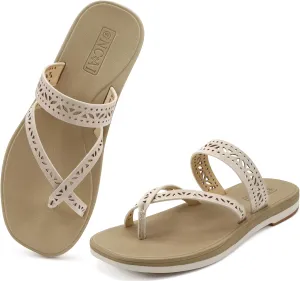 ONCAI Flip Flops for Womens,Flat Dressy Thong Sandals Square Toe with Fashion Summer Beach Comfortable Slip On Rubber Soles Size US 6-11