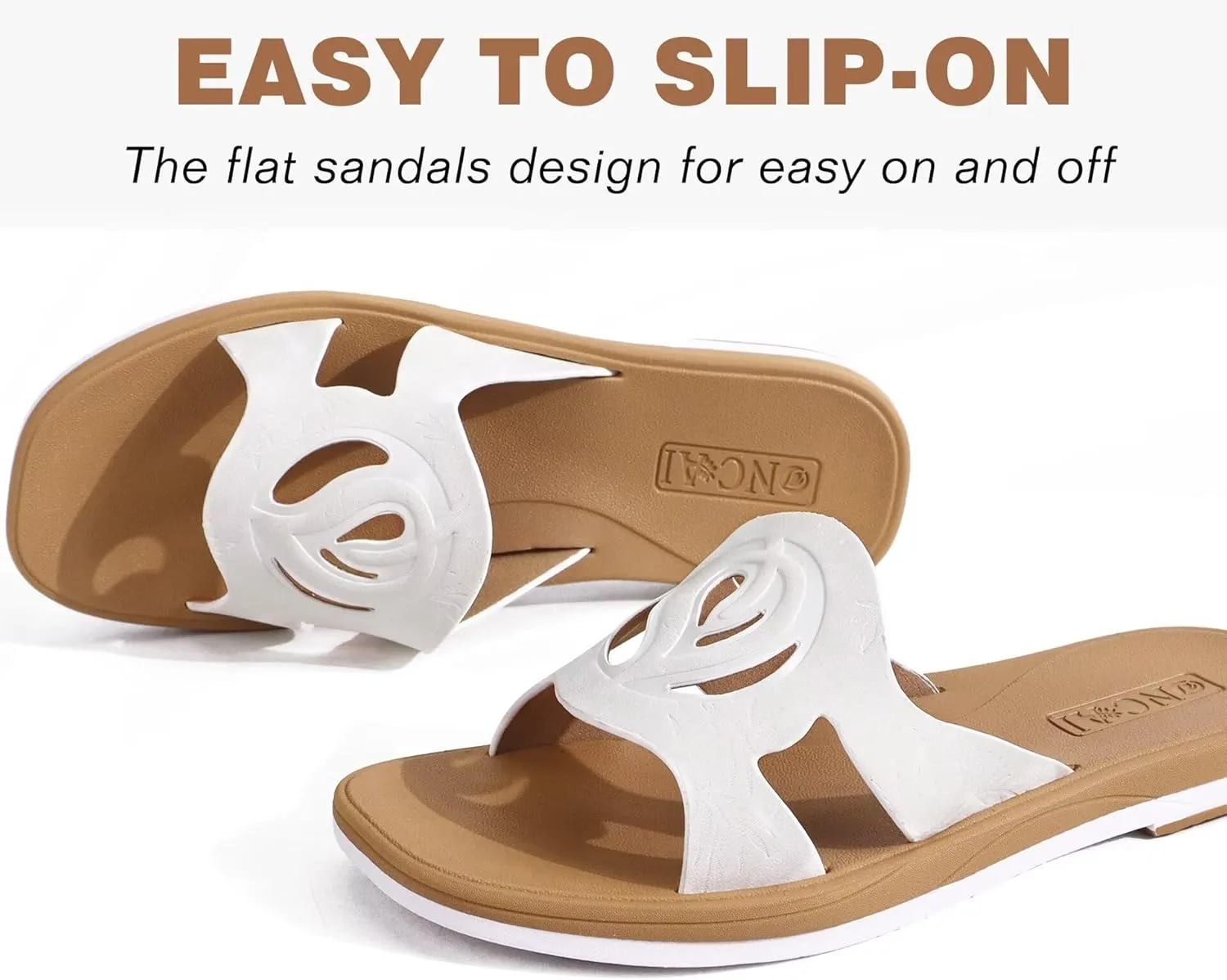 ONCAI Women's Flat Sandals Fashion Summer Dressy Sandals Casual Beach Flat Sandal For Woman Square Toe Comfortable Cushion Footbed Slip On Ladies Slides Women Size 6-11