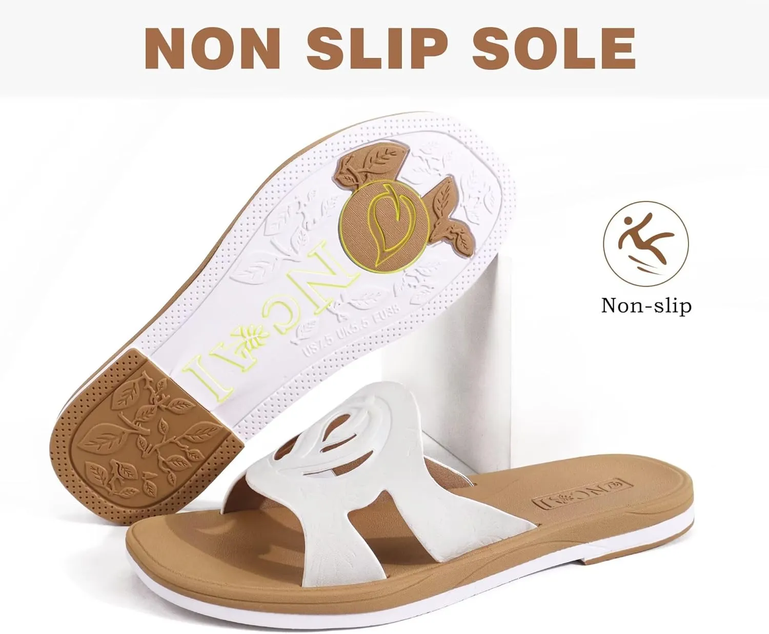 ONCAI Women's Flat Sandals Fashion Summer Dressy Sandals Casual Beach Flat Sandal For Woman Square Toe Comfortable Cushion Footbed Slip On Ladies Slides Women Size 6-11